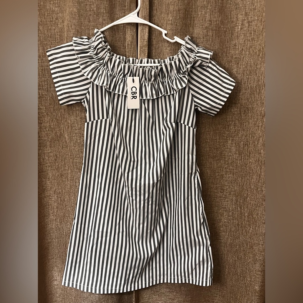 CBR Monochrome Striped Ruffle Dress